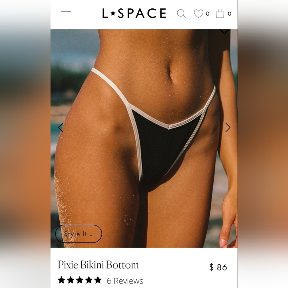 NWT l*space Black Bikini Bottom with White Trim - Pixie Cheeky-Cut